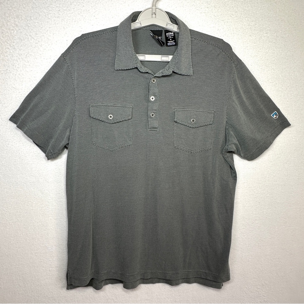 Kuhl Polo Shirt Men's M Gray Texture Short Sleeve Pockets Lightweight Breathable